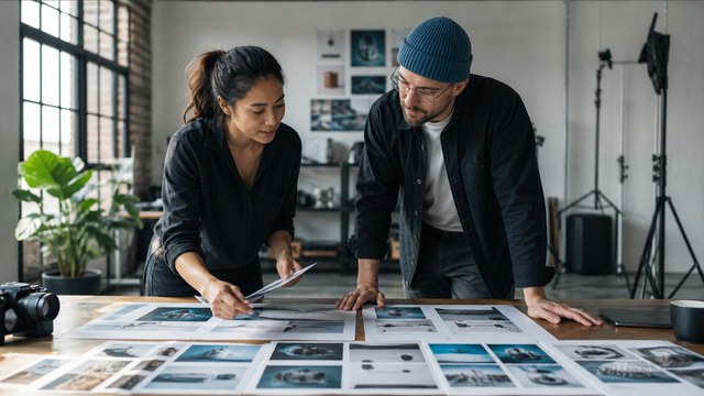 Marketing lead and video producer refining a campaign brief