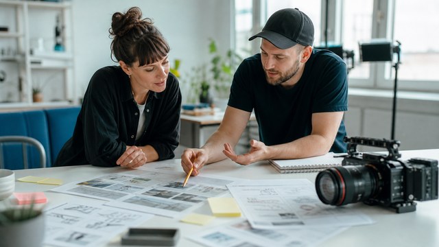 Small-business owner and video producer planning an AI-assisted business video