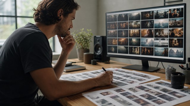 Video creator reviewing many generated takes and selects