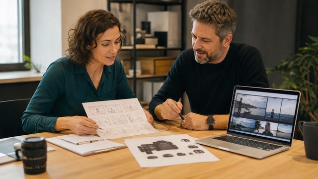 Business owner and producer choosing a video production approach
