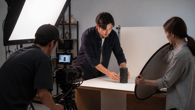 Lean video crew filming a replacement product shot