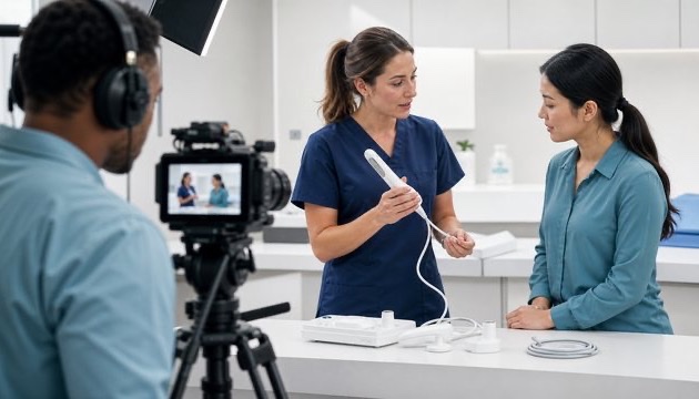 Medical training video production setup for device education content