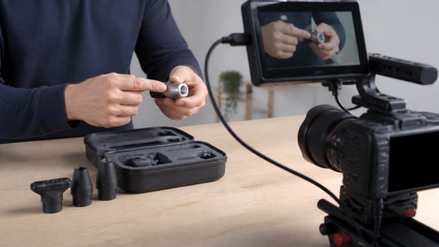 Camera capturing a real product demonstration close-up
