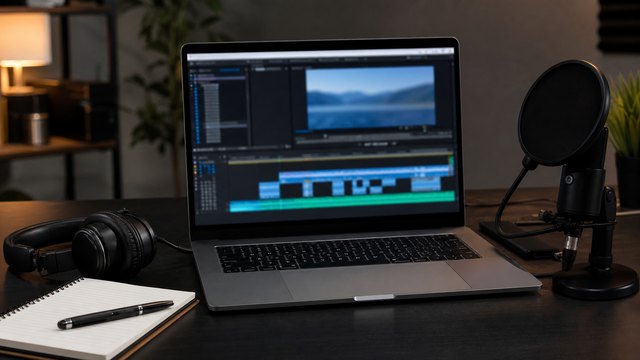 Software tutorial screen capture and voiceover editing workspace