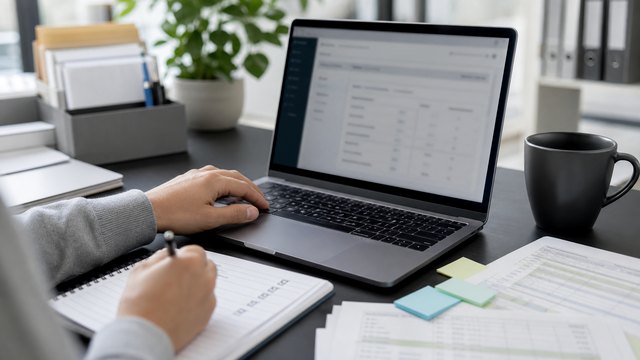 Software tutorial demo data preparation on a laptop workspace