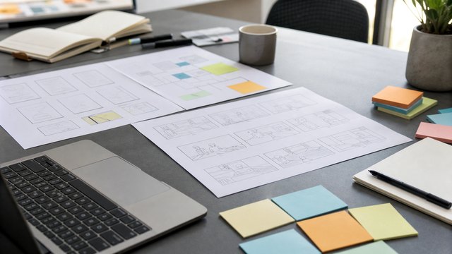 Software tutorial production planning notes and storyboard sheets