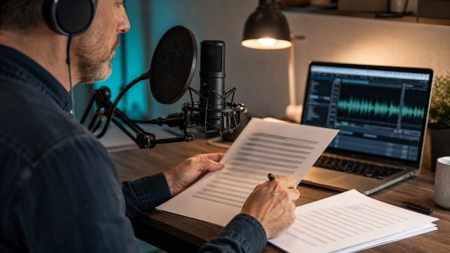 Voiceover recording setup for a software tutorial script