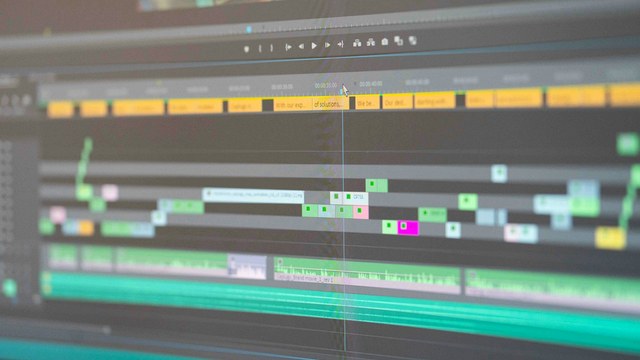 Software tutorial video editing timeline and voiceover workstation