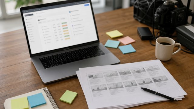 Software walkthrough video planning workspace with storyboard notes