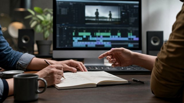 Software walkthrough video review session with edit timeline