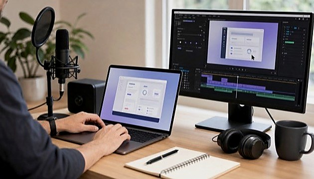 Editing a product video with timeline clips captions and voiceover