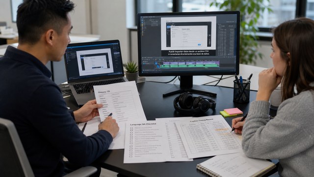 Reviewing localized captions voiceover and glossary terms for a training video