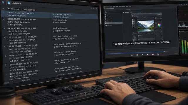 SRT caption localization workflow for a software tutorial video