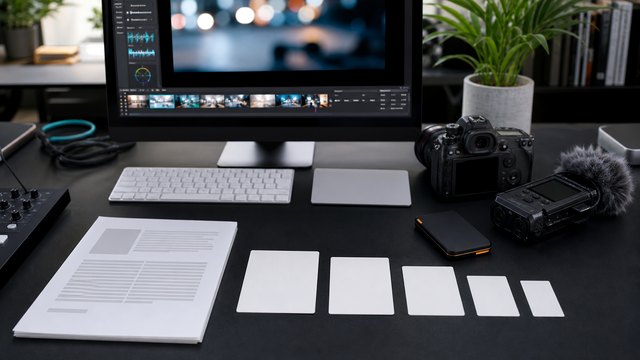Video delivery workspace with editing monitor camera and production files