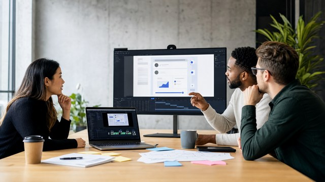 Video production team planning a YouTube content series in a studio workspace