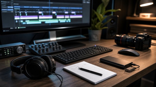 Editing desk for YouTube video captions cutdowns and delivery files